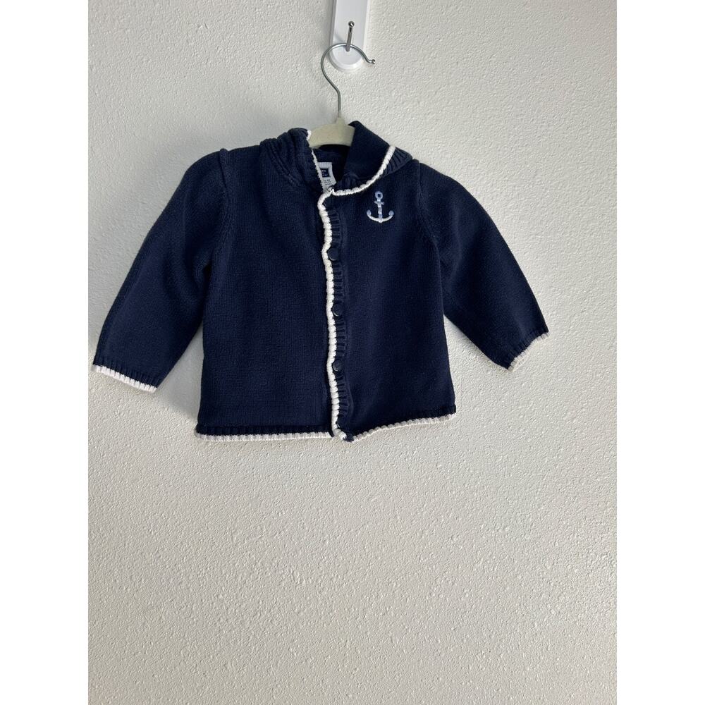 Janie and Jack Navy Embroidered Nautical Knit Sweater, 6-12 months